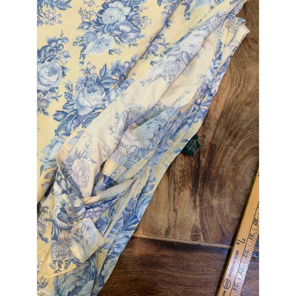 Vintage Lauren Ralph Lauren yellow blue rose French Floral flat Queen Bed Sheet - Picture 2 of 6